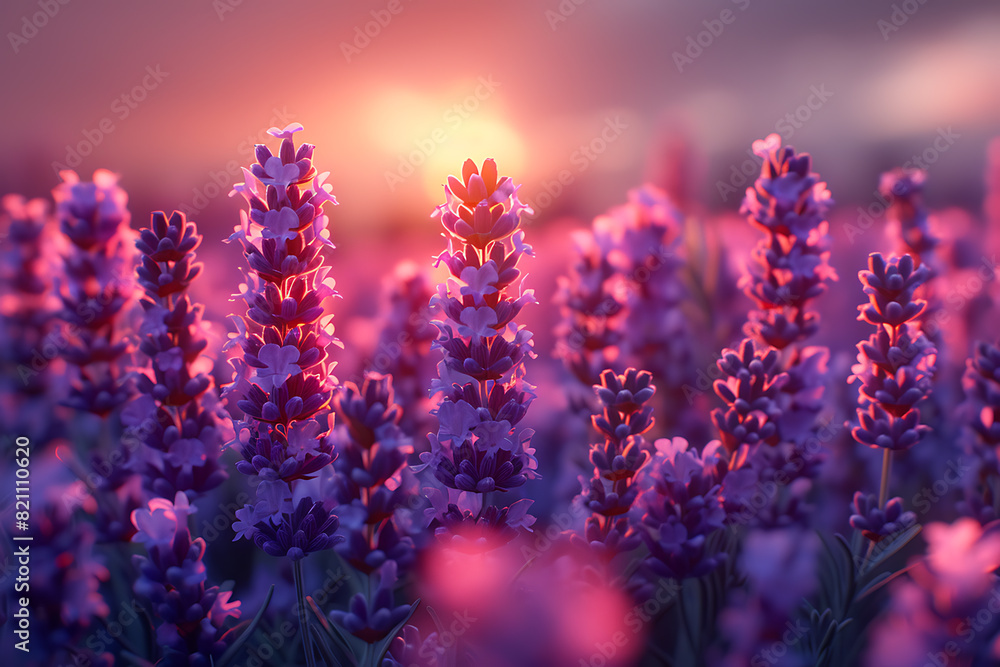 Fototapeta premium A stunning view of lavender fields filled with vibrant blooms, creating a mesmerizing and beautiful wallpaper for any digital screen
