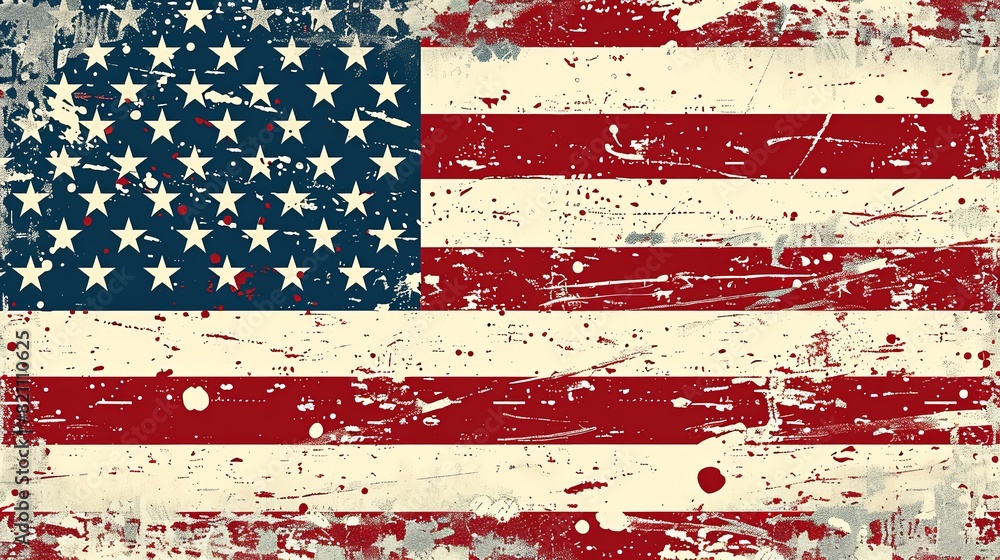 American US flag on white, blue, and red background with grunge vintage texture American US flag on white, blue, and red background with grunge vintage texture