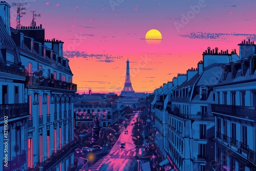 City of Paris with retro colors , colorful city photo