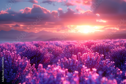  A stunning view of lavender fields filled with vibrant blooms  creating a mesmerizing and beautiful wallpaper for any digital screen