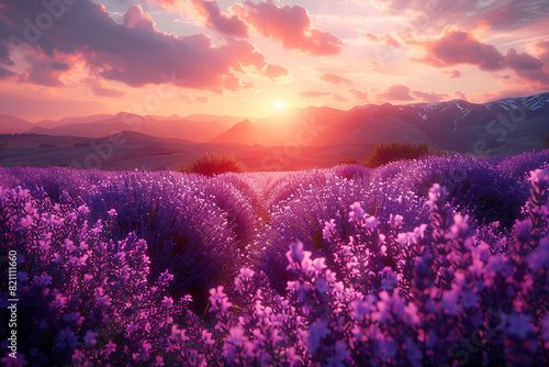  A stunning view of lavender fields filled with vibrant blooms  creating a mesmerizing and beautiful wallpaper for any digital screen