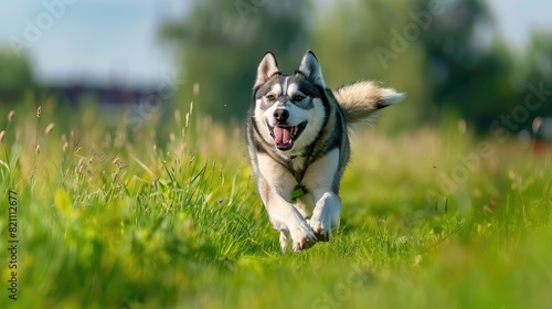 Majestic Husky Racing Through Serene Park © pvl0707
