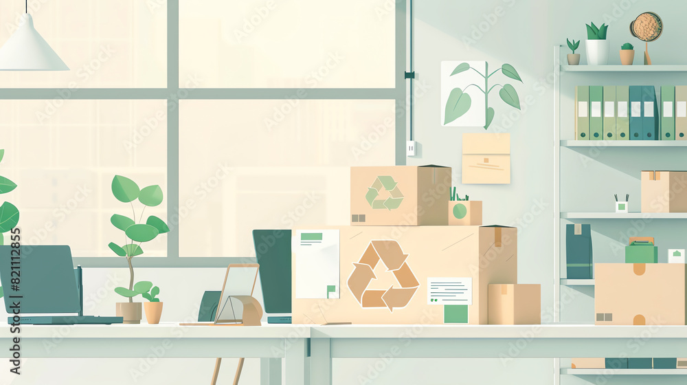 Sustainable packaging flat design front view ecoconscious office animation Triadic Color Scheme Sustainable packaging flat design front view ecoconscious office animation Triadic Color Scheme