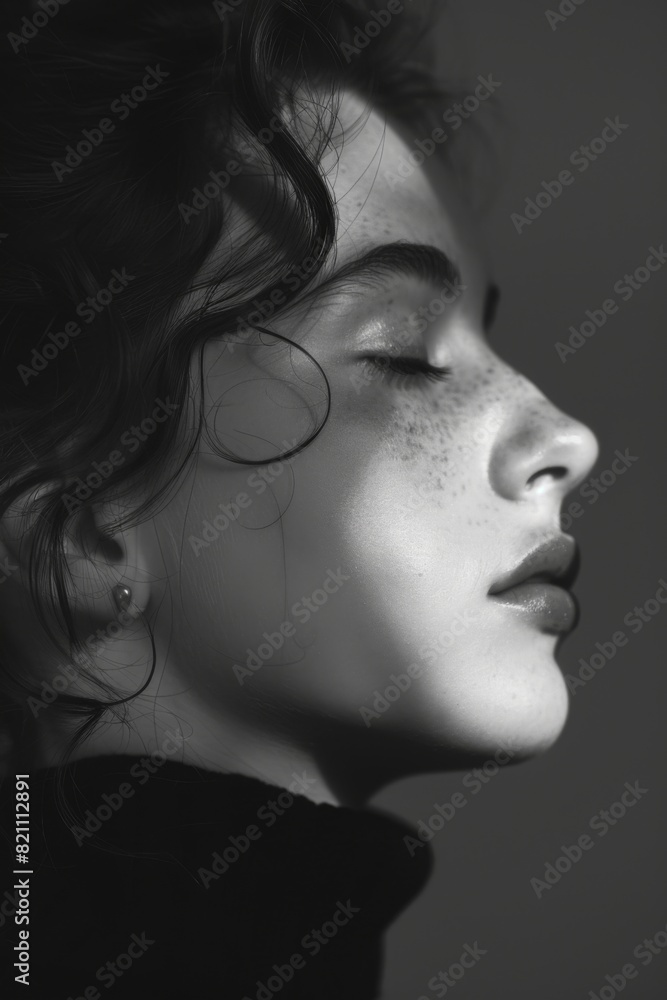 Black and white portrait of a beautiful woman. Profile. Black and white portrait of a beautiful woman. Profile.