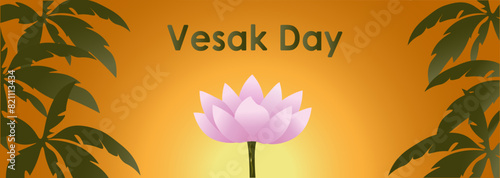 Serene lotus background. Happy Vesak Buddha Purnima Day or greeting template. Vector illustration.