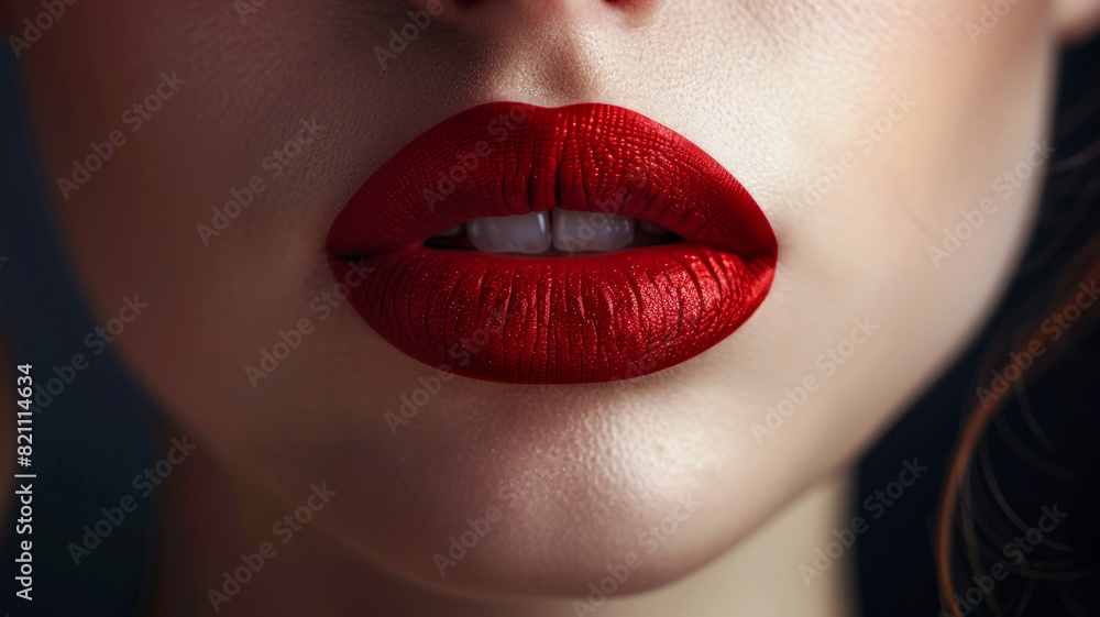 Close-up of woman's red lips Close-up of woman's red lips