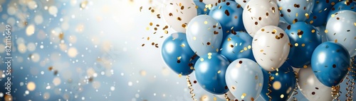 Light blue and white balloons with shiny glitter. photo