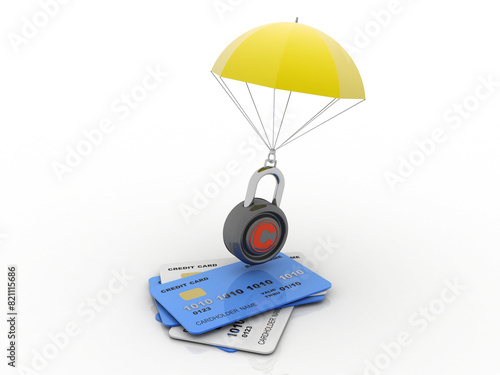 3d rendering credit or debit card with copyright lock
