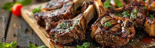 Photo of Spring Lamb Chops as a dish in a highend restaurant  roasted  succulent  aromatic  elegant seasoning 
 photo