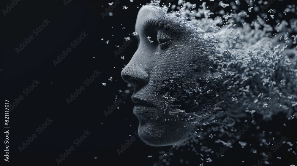 3D illustration of an abstract human face with a big data connection or a mistic mask. 3D illustration of an abstract human face with a big data connection or a mistic mask.