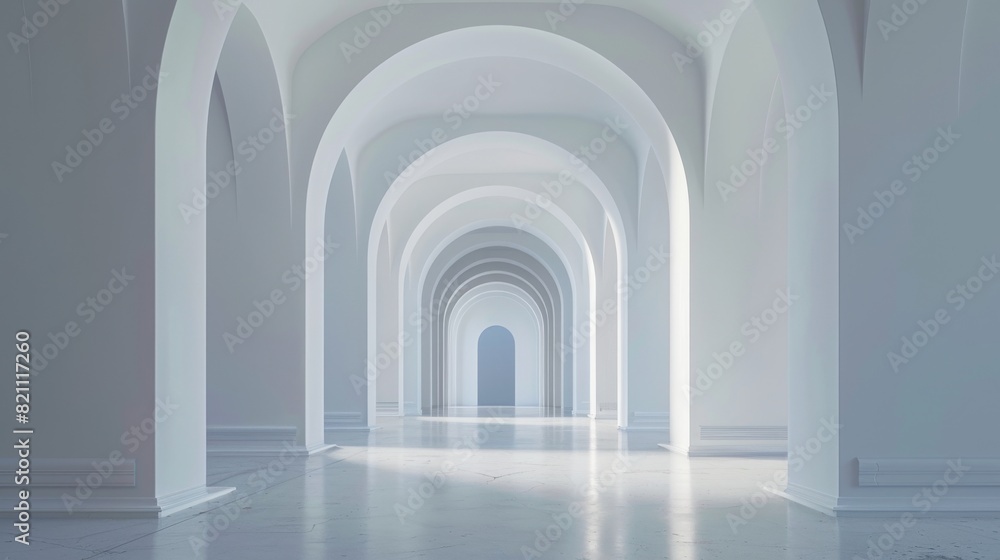 An arch hallway with a simple geometric background, an architectural corridor, a portal, and arched columns within an empty wall. A modern minimalist concept. An arch hallway with a simple geometric background, an architectural corridor, a portal, and arched columns within an empty wall. A modern minimalist concept.