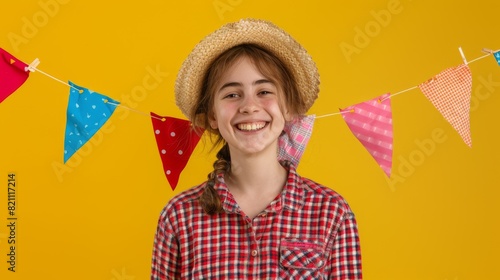 A Happy Girl with Festive Bunting photo