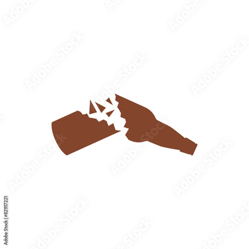 Broken beer glass bottle into two halves with shards and fragments. Glass trash symbol. Garbage recycle concept. Isolated vector illustration on white background.