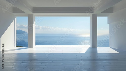 Architect's interior background with sea view 3D rendering