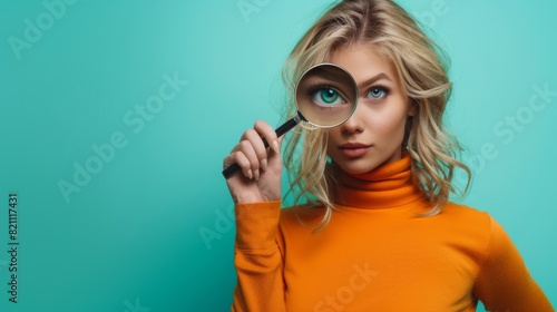 Woman Inspecting with Magnifying Glass photo