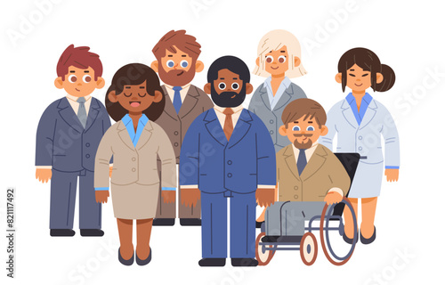 Successful business manager and his dedicated team. Office leader flat vector illustration