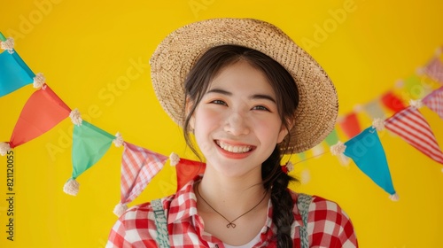 Smiling Woman with Festive Bunting photo