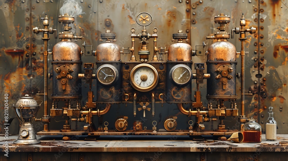 Vintage Steampunk Tea Brewing Contraption with Gears and Pipes ...