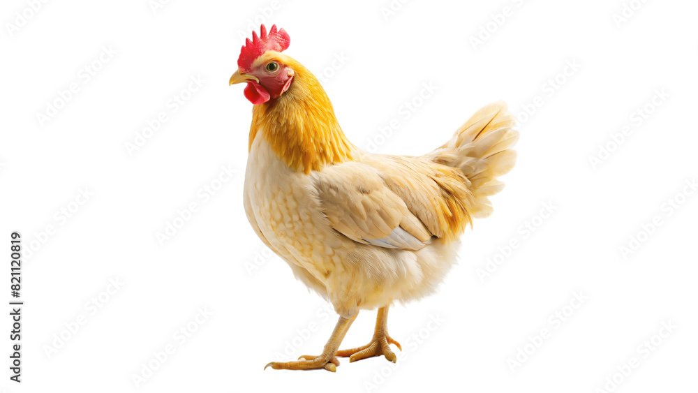 Fototapeta premium White background photo of a farm chicken standing alone
