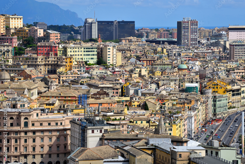 urban panorama and part of the historic center Genoa Italy