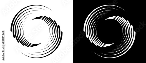 Abstract background with lines in circle. Art design spiral as logo or icon. A black figure on a white background and an equally white figure on the black side.