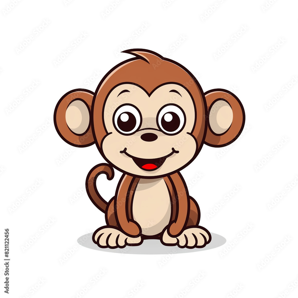 A cute cartoon monkey on a white background. A big smile on its face. A cute cartoon monkey on a white background. A big smile on its face.