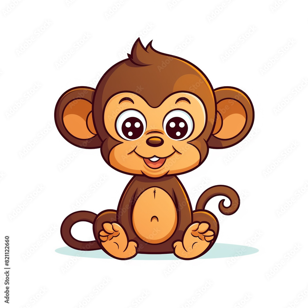 A cute cartoon monkey on a white background. A big smile on its face. A cute cartoon monkey on a white background. A big smile on its face.