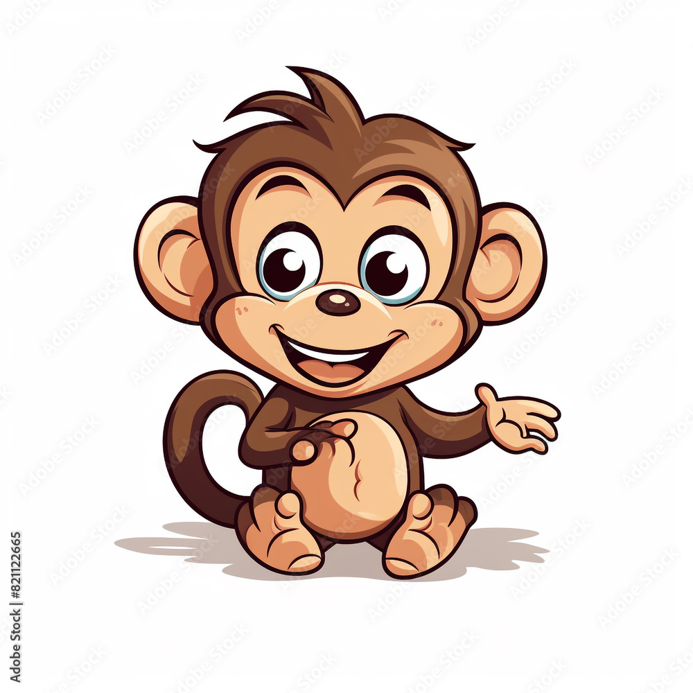 A cute cartoon monkey on a white background. A big smile on its face. A cute cartoon monkey on a white background. A big smile on its face.