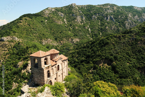 Wallpaper Mural View onto the Church of the Holy Mother, part of the medieval Asen's, Asens Fortress, surrounded by mountains and dense, lush vegetation, forest, near Plovdiv, Bulgaria Torontodigital.ca