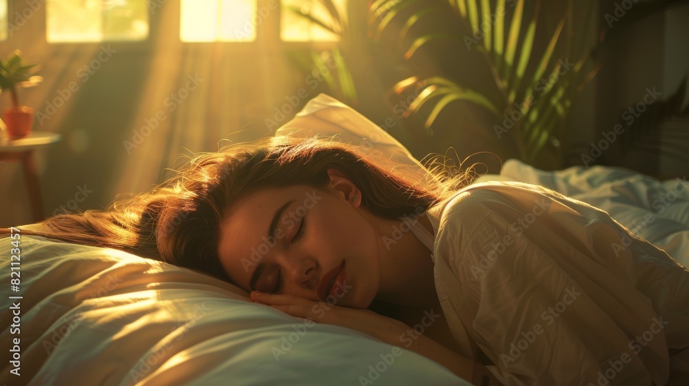 In this cozy, warm, and sweet picture of beauty asleep, an attractive brunette is effortlessly lit by early morning sunrays. In this cozy, warm, and sweet picture of beauty asleep, an attractive brunette is effortlessly lit by early morning sunrays.