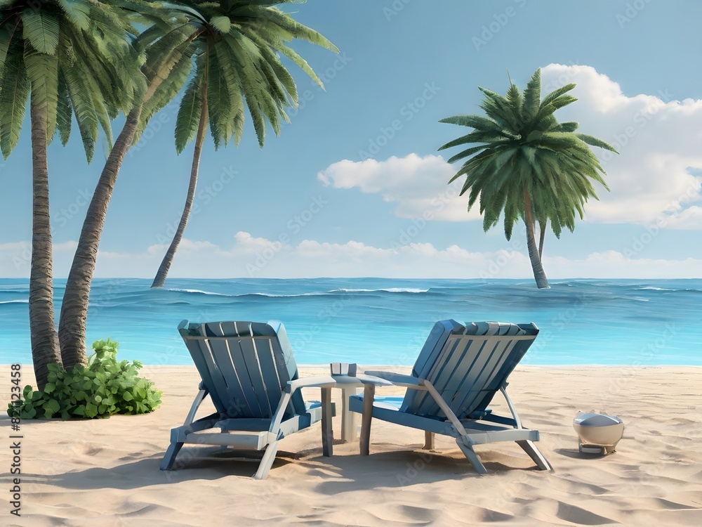 Blue sea coconut trees and leisurely empty beach scenery Blue sea coconut trees and leisurely empty beach scenery