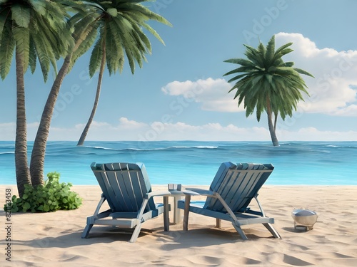 Blue sea coconut trees and leisurely empty beach scenery