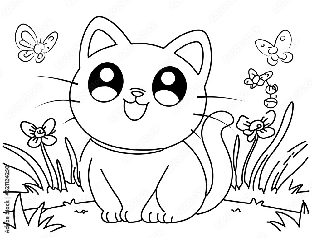 Hand drawn cat Coloring Page Vector Illustration. Kids Coloring Pages ...