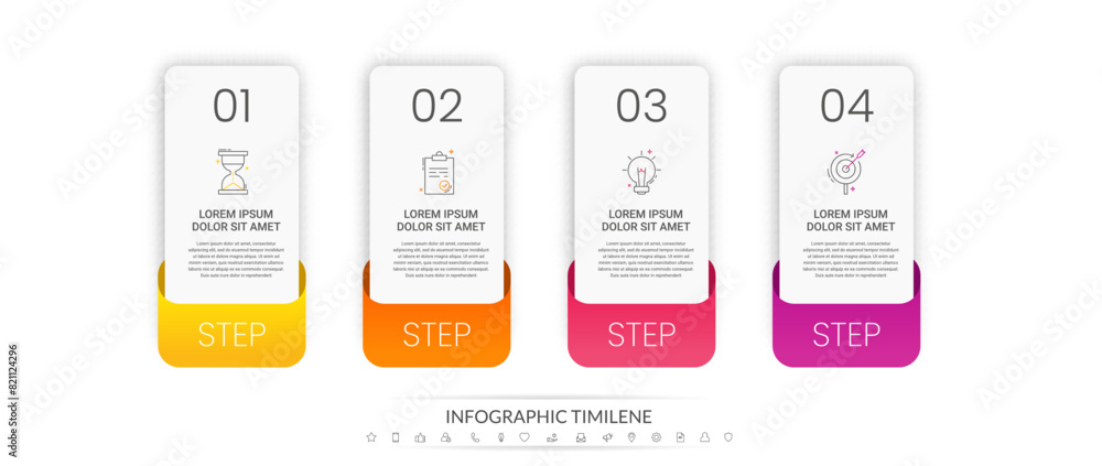 Obraz premium Four steps vector rectangle infographics. Business illustration with abstract background. Used for for diagram, flowchart, banner, presentations, web, content, levels, chart, graphic