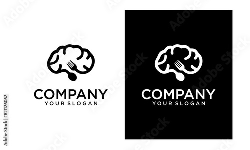 Creative Think Food Vector Logo Template. A creative and unique logo design featuring human brain with spoon and fork. This logo can be easily resize and colors can be changed to fit your project.