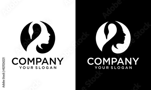 Creative Beauty women face logo with swan concept design vector icon illustration
