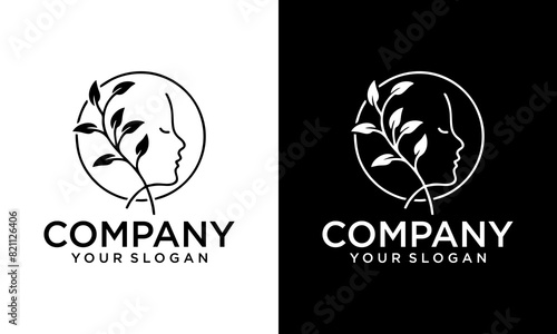 Creative circle Line Art Natural Beauty woman face logo design