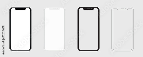 smartphone mockup in clay, outline, flat style screen. mobile phone vector. phone mock up Isolated on White Background. Vector illustration