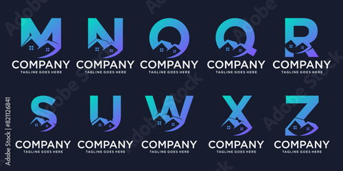 Creative collection of home/home mega real estate logos with abstract initial letters A to Z modern branding. logotype design template inspiration. gradient color monogram