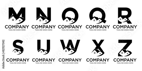 Creative collection of home/home mega real estate logos with abstract initial letters A to Z modern branding. logotype design template inspiration. Black color monogram