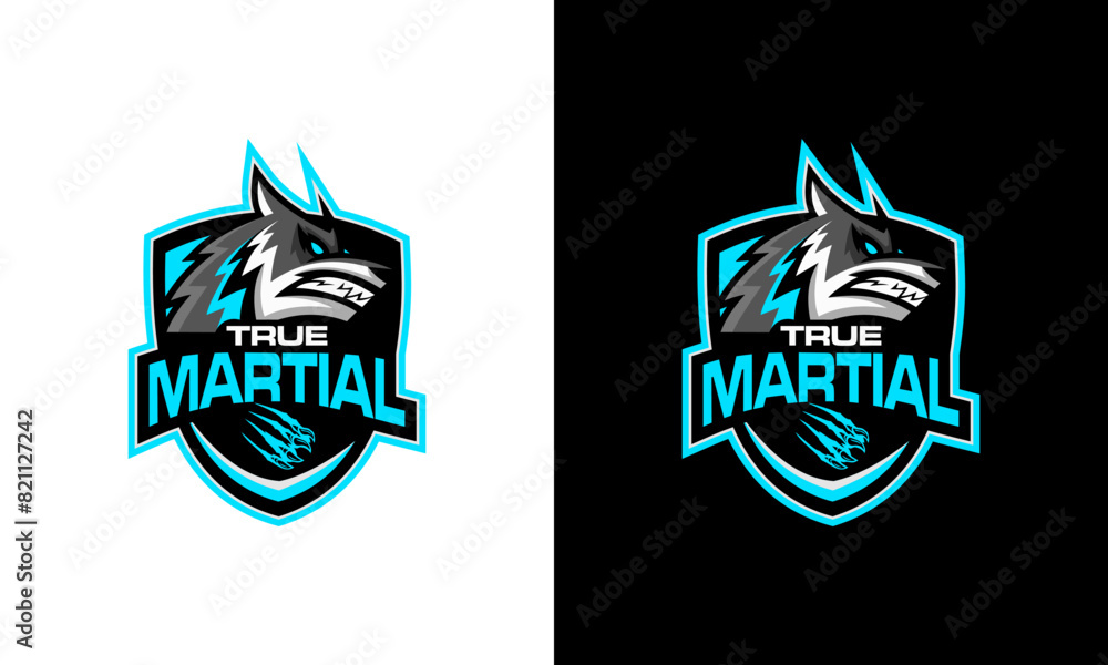 Obraz premium Creative wolves mascot esports logo character design for wolf gaming and sport