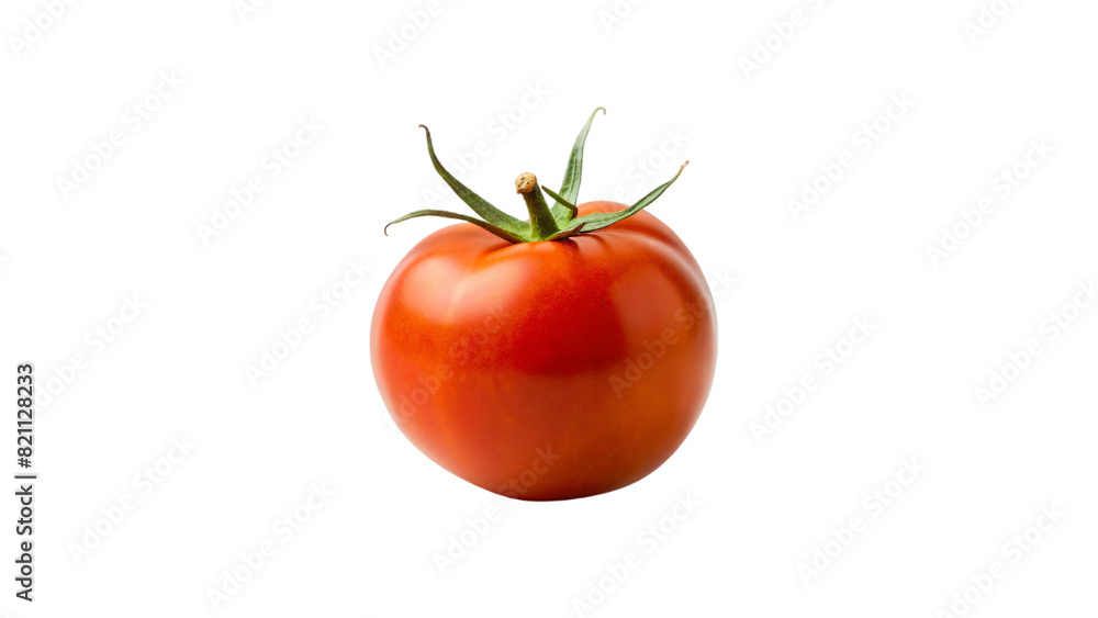 A single red tomato sits alone on a white background A single red tomato sits alone on a white background