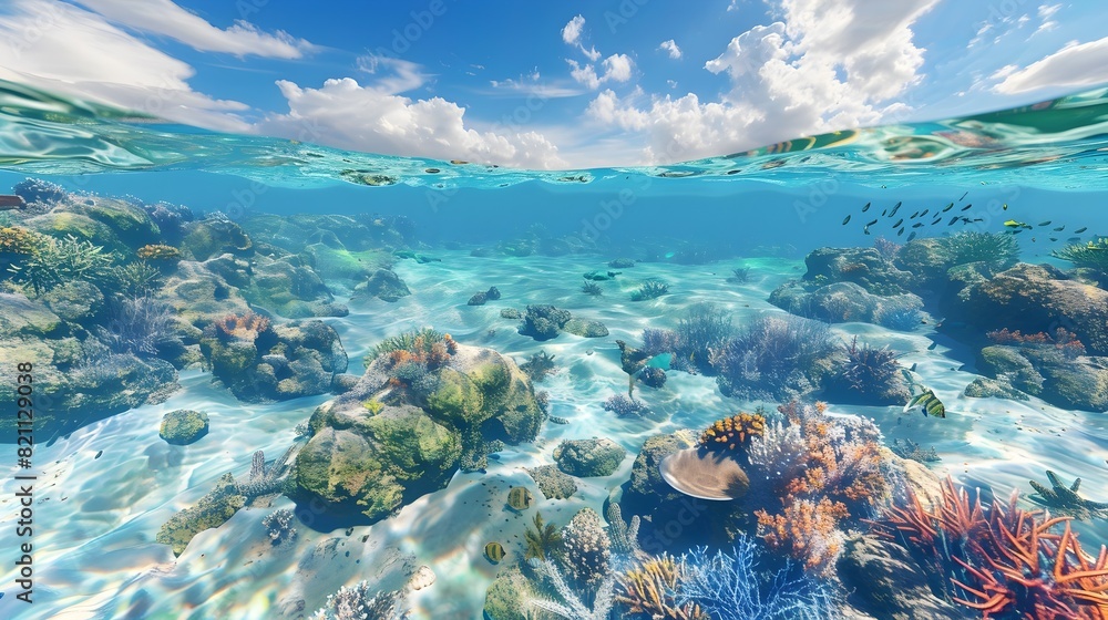 Obraz premium Crystalclear Waters of a D Rendered Clean Ocean A Thriving Coral Reef Ecosystem