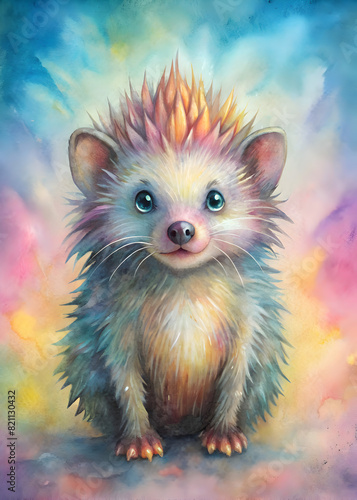 Cute Adorable Baby Porcupine on a Pastel Background  Dreamy Pastel Palette  Soft Delightful Watercolor Colors