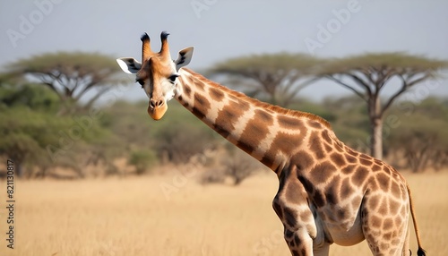 A Giraffe With Its Ears Flattened Back Startled photo