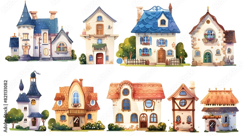 Obraz premium Charming Collection of Whimsical Storybook Cottages and Fairytale Dwellings in Quaint Historic European Village Landscape