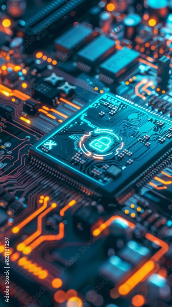 Illustration of a secure login screen with key and password input fields on an electronic mainboard with AI symbol, symbolizing AIdriven authentication mechanisms Illustration of a secure login screen with key and password input fields on an electronic mainboard with AI symbol, symbolizing AIdriven authentication mechanisms
