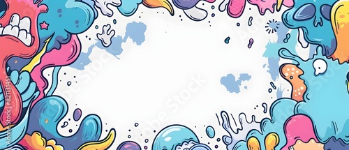 Fototapeta Naklejka Na Ścianę i Meble -  Colorful abstract doodle page border design with blank space for mock up message background of business theme concept