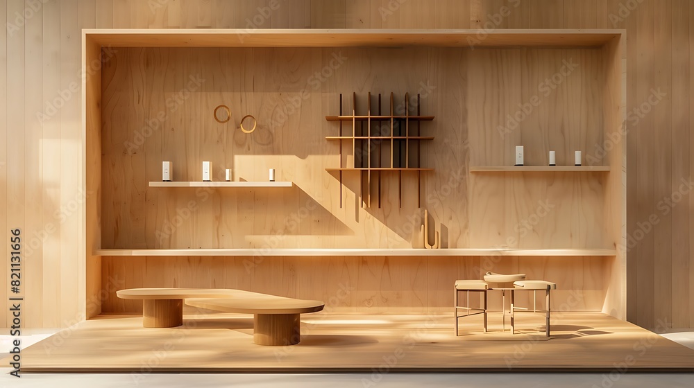 Display, A light-filled home interior featuring a wooden staircase and hints of wood furniture, creating a warm and inviting space Display, A light-filled home interior featuring a wooden staircase and hints of wood furniture, creating a warm and inviting space