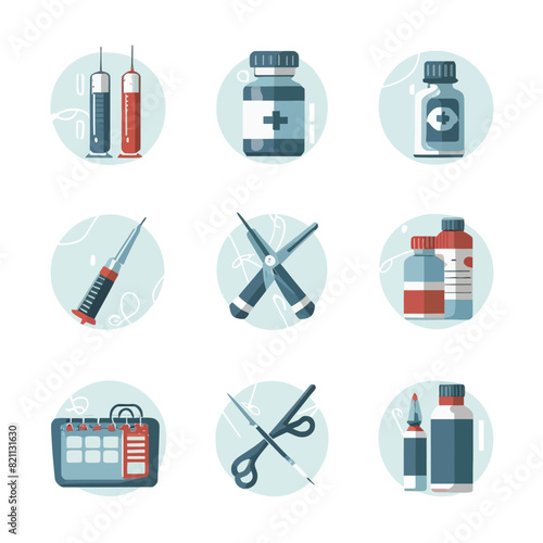 vector medical medicines tools icons nutritional, dentistry, cardiology, surgery, nanotechnology
